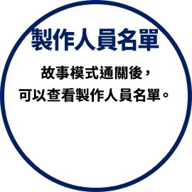 製作人員名單 故事模式通關後，可以查看製作人員名單。