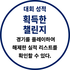 대회 성적 획득한 챌린지 경기를 플레이하여 해제한 실적 리스트를 확인할 수 있다.